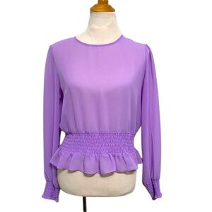 BAR III Smocked Semi Sheer Top Pullover Blouse Lilac Women’s Size M